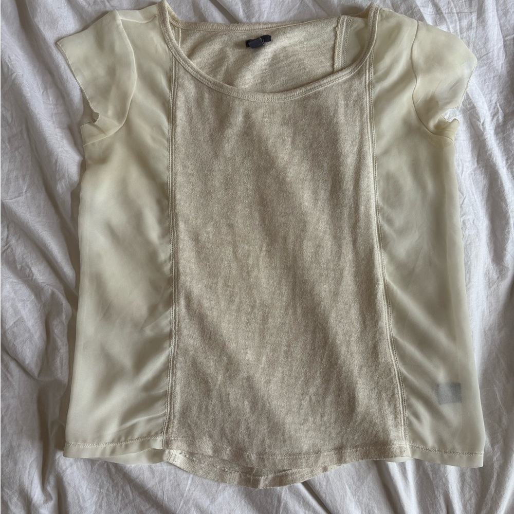 Aerie Cream Sheer Sleeve Blouse